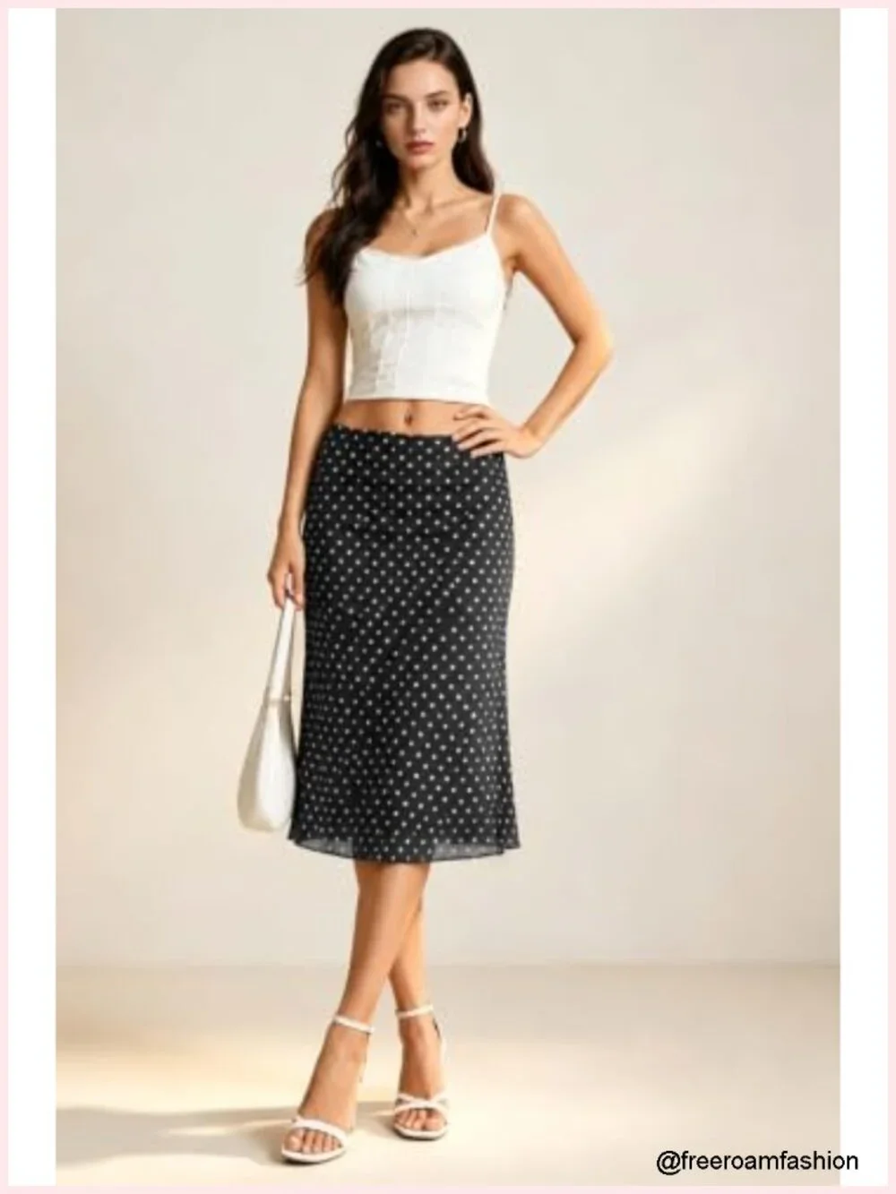 Low Rise Midi Skirt Polka Dot Mesh A-Line Flowy Lightweight Lined Summer